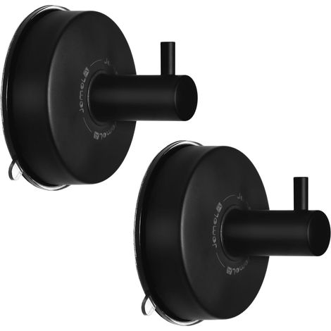 Lot de 2 - Crochet mural - Ventouse - Acier inoxydable - Sans perçage - Pour salle de bain et cuisine - Noir mat - Charge 5 kg (1/5)