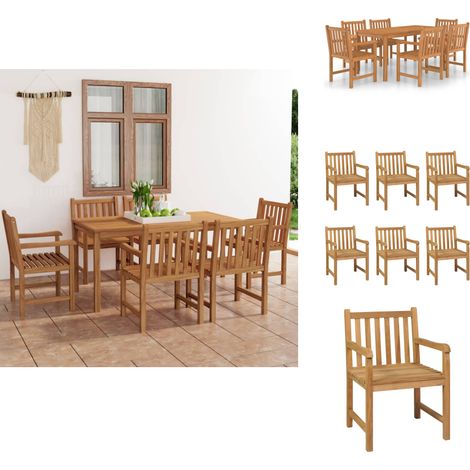 Ensemble à manger de jardin 7 pcs Bois de teck massif - Meubles De Jardin - Salon De Jardin - Set De Table - Table En Bois - Chaises En Bois (1/5)