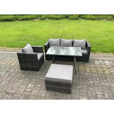 Fimous Ensemble Repas de Jardin Exterieur avec Table à manger oblongue Fauteuil Grand tabouret Gris foncé mixte (1/5)