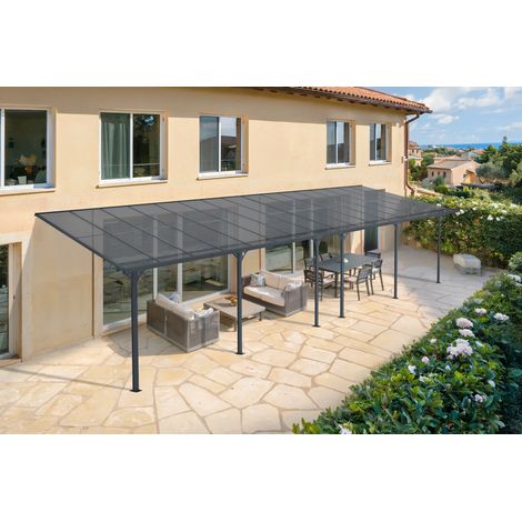 Angebaute Pergola/Carport 30m² KLEO 1000L300 Aluminium Grau (1/5)