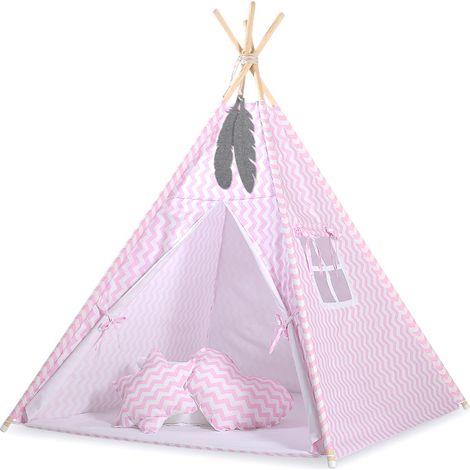 Tipi-Zelt für Kinder + Matte + Federanhänger - Chevron rosa (1/5)
