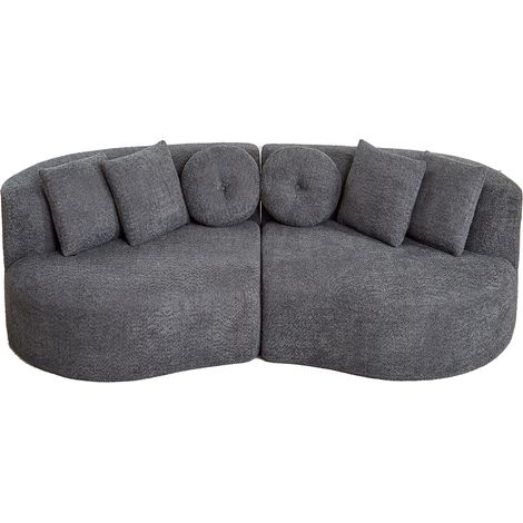 Sofá modular curvo de chenilla antracita de 2 módulos sin reposabrazos con 6 cojines (1/5)