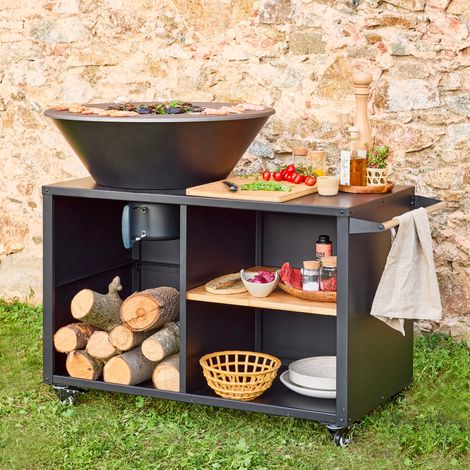Brasero de cuisson Ø80cm avec grille de cuisson. espace de rangement et couvercle. L 138 x P 82 x H 114 cm