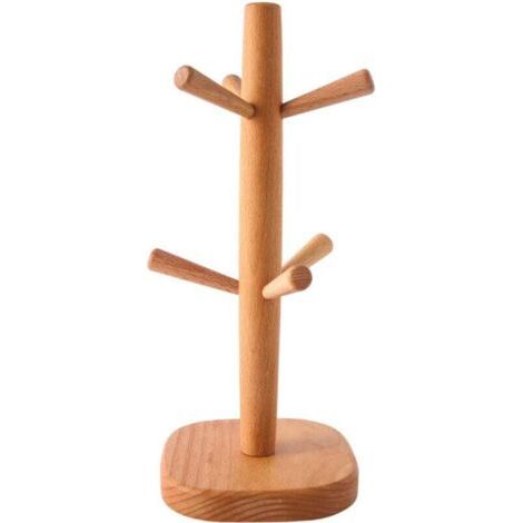 Porta vasos con 6 ganchos, porta vasos tipo árbol, porta vasos de madera, almacenamiento de vasos, soporte para tazas de café para casa y oficina (1/4)