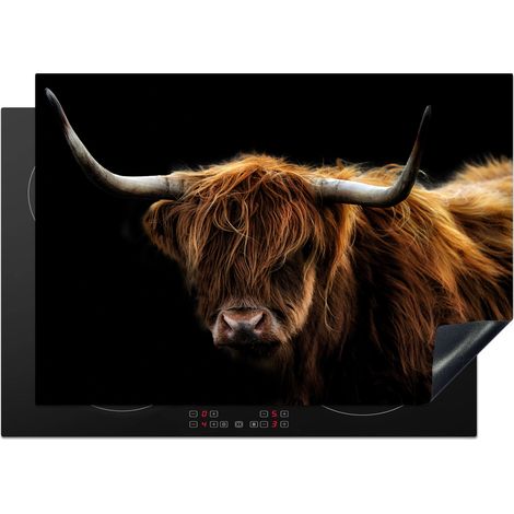 Induction Hob Protector Scottish Highlander - Horns - Black - Animals - Nature - Wild - Cow 75x52 cm
