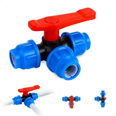 Vanne 3 Voies D'eau à une Poignée,Robinet 3 Voies en PP,Collecteur Plomberie en Forme de T,Valve Convient pour Espaces Extérieurs tels Que Jardins,Terres Agricoles et Serres,25 mm (1/5)