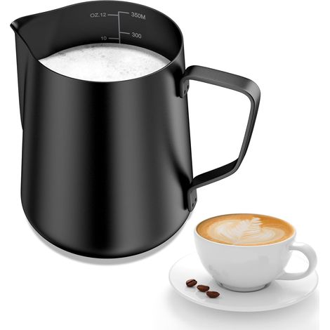 1 Pichet à lait 350ml Acier inoxydable 304 Échelle de mesure Bec verseur Anti-goutte Pour Cappuccino Latte Art