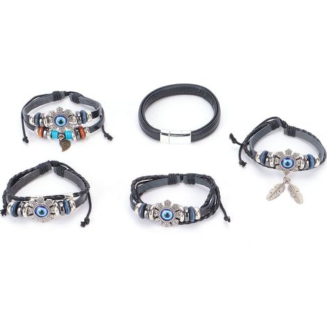 5 Pcs Evil Eye Bracelet 8 Petals Adjustable Blue Eye Jewelry for Decoration Gift‑Giving (1/5)
