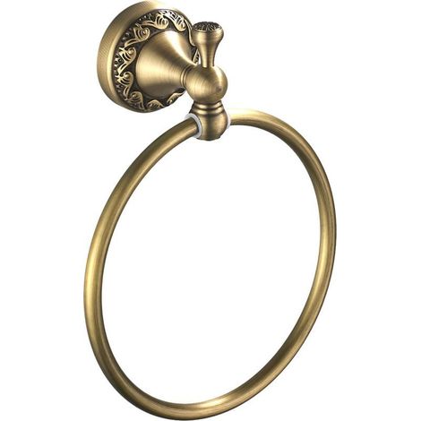 Porte Serviette Rond Laiton Antique Anneau Porte Serviettes avec Vintage Motif Exquis Carving Mural Salle de Bain, Bronze Brossé (1/5)