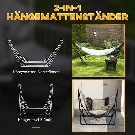 Support hamac avec hamac inclus, 263 x 89 x 100 cm, teinte noir et blanc (1/4)