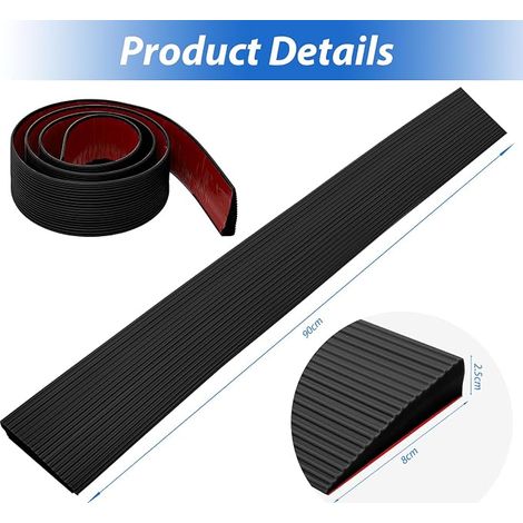Rampe de seuil de porte - Rampe de seuil en PVC - Convient pour poussettes, chariots de courses, déambulateurs, robots aspirateurs et scooters électriques - Rampe de seuil de porte (noir, 90 x 8 x 2 (1/4)
