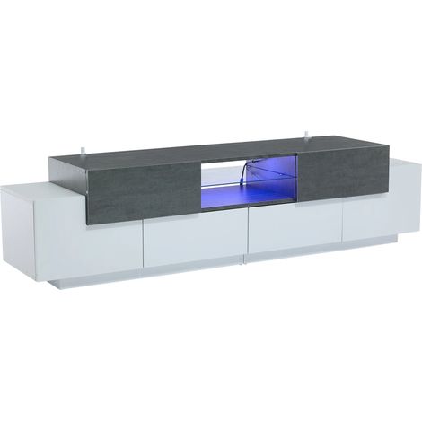 Meuble TV Blanc et Gris, Étagères en Verre, Meuble de Divertissement & Gaming, Compatible TV 55 à 80 Pouces (1/5)