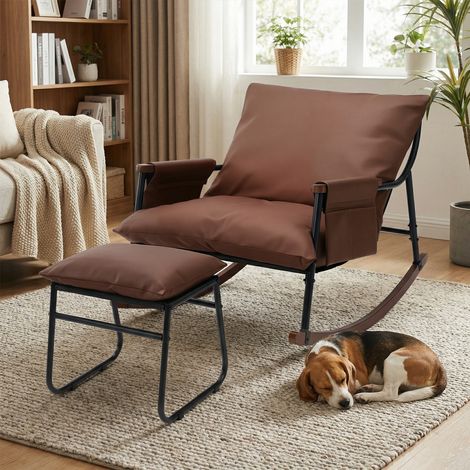 Fauteuil Relax Jardin avec Repose-Pieds Marron – Fauteuil Confort XXL Terrasse Balcon