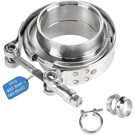 Kit di fascette a V + flange Ø 50,8 mm (2,0") in acciaio inox 304. Fascetta a V per scarico, flange saldabili con anelli di centraggio per turbo, linea di scarico, downpipe (larghezza (1/4)