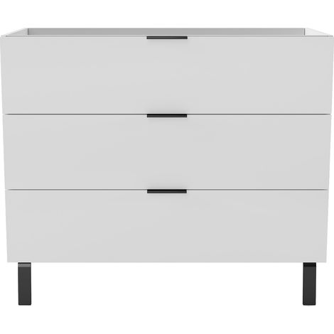 Ocean Meuble Salle de Bain 3 Tiroirs, Meuble sans lavabo, Meuble Posé 99cm, MDF Blanc à Monter, blanc