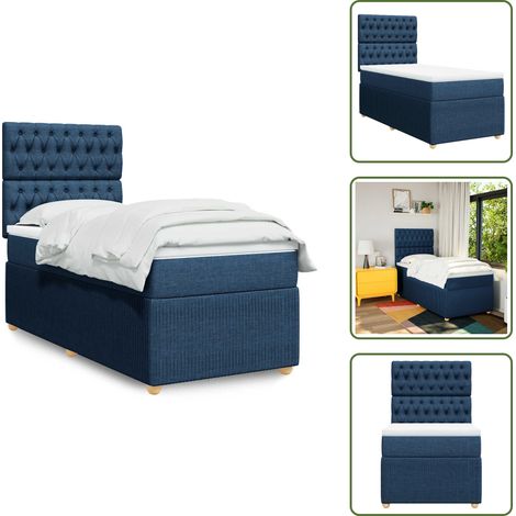 Sommier à lattes de lit avec matelas Bleu 90x190 cm Tissu - Sommier À Lattes De Lit - Sommiers À Lattes De Lit - Lit - Meuble De Chambre À Coucher (1/5)