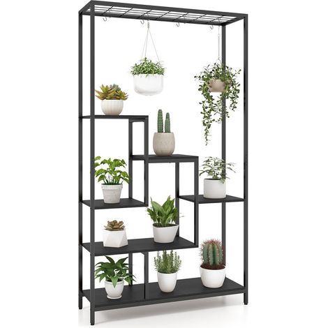 Optimisez l'espace avec ce porte-plantes d'intérieur, étagère métal 6 niveaux et 10 crochets pour pots suspendus (1/5)