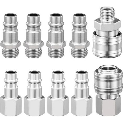 Coavas – Raccord rapide pneumatique 1/4' BSP – Lot de 10 pièces – Acier galvanisé – Connexion rapide pour outils pneumatiques (1/5)
