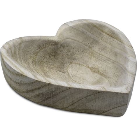 Holz Dekoschale Herz natur - 21 cm - Tisch Deko Obst Schale für Valentistag Hochzeit Jahrestag