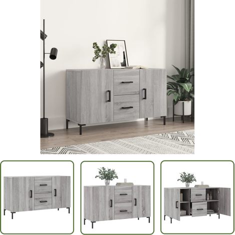 The Living Store Buffet sonoma gris 100x36x60 cm bois d'ingénierie - Buffet Design Moderne - Buffet Rangement - Buffet Cuisine - Armoire Murale - Meuble Tv (1/5)