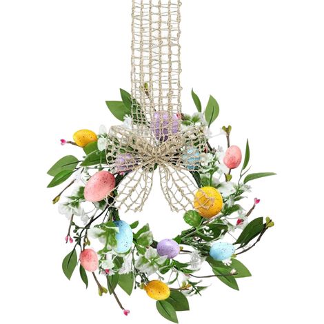 Guirlande De Pâques - Guirlande Artificielle Avec Œufs En Plastique - Pour Porte Fenêtre Armoire De Cuisine Table - 22 Cm De Diamètre - 1 Pièce (1/5)