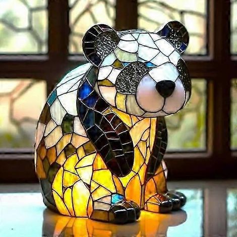 Nouvelle série Chien - Ornements en résine - Veilleuse LED - Statuette animale artistique - Lampe de table créative pour la maison ou le bureau - Taille : Panda