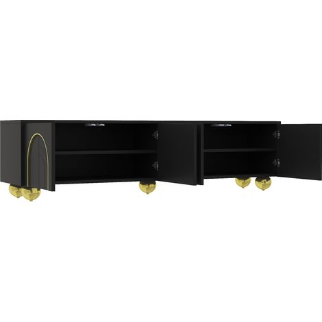 TV-Lowboard schwarz aus Spanplatte mit goldenen Details, 170 x 38 x 44 cm, 4 Türen (1/5)