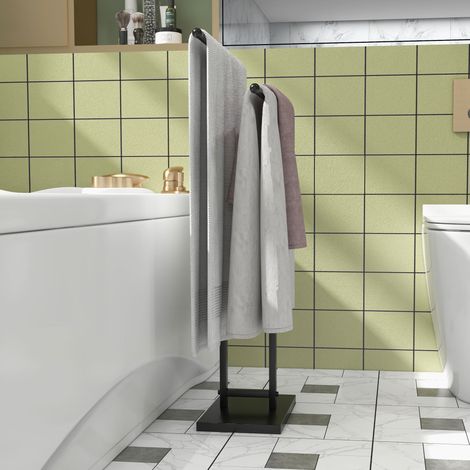 Porte-serviettes 2 barres noir métal 50x18,5x85cm autoportant salle de bain (1/5)