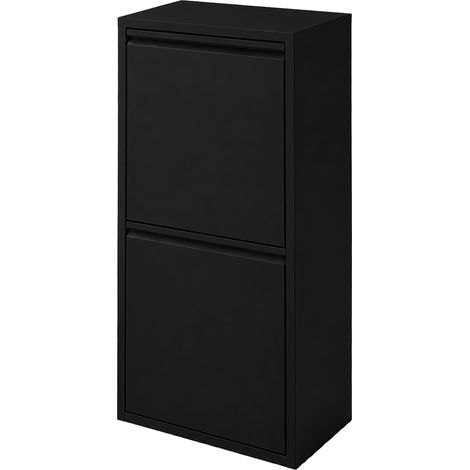 Relaxdays Cubo de basura, 3 compartimentos, 18 l, 2x 11 l, abatible, cubos extraíbles, metal, para suelo/pared, negro (1/5)