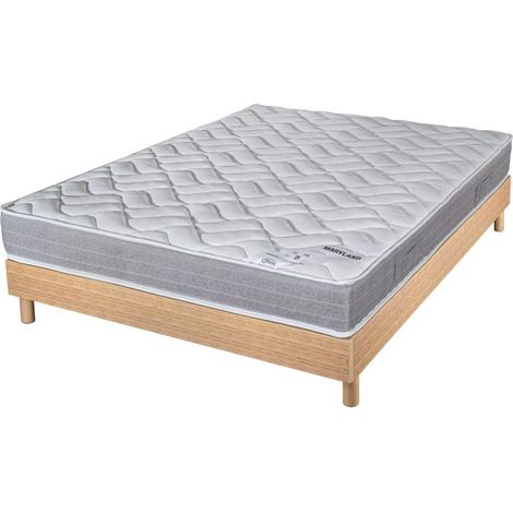 Matelas et sommier 160x200 Mousse - Maryland - Soutien ferme - Sommier en kit - Chêne (1/5)