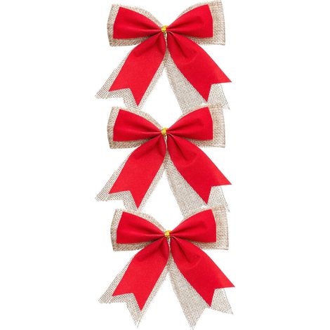 Déco de Noël Lot de 3 Noeuds Rouge et Beige 10 x 12 cm - Feeric Christmas (1/2)