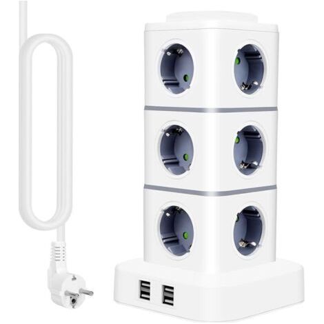 Bardusch - 3M USB Multiprise, 2500W 12 ports ignifuges haute température, 4 ports USB pour charge rapide,tour multiprise Protection contre la foudre/enfants (1/4)