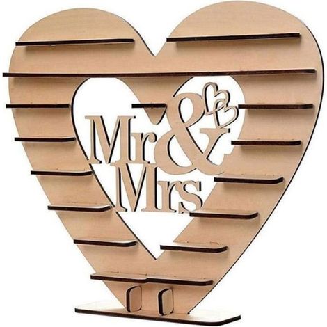 Support En Bois Pour Chocolats - Forme Coeur - Décoration Table Mariage Anniversaire - 45,5 x 41 x 3 cm - 1 Pièce (1/4)