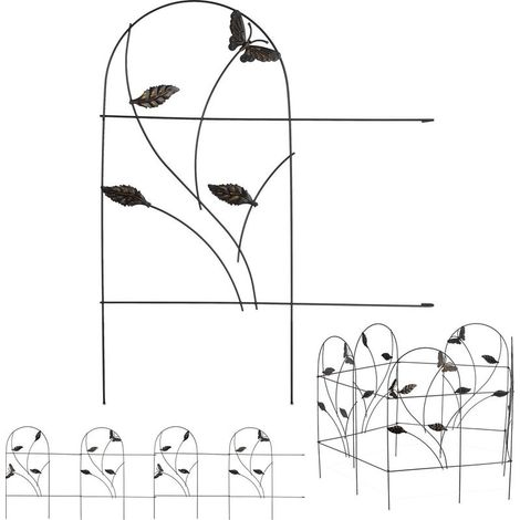 bordure potager, clture jardin 5 éléments, métal, design papillon, H x L : 46 x 250 cm, noir (1/5)