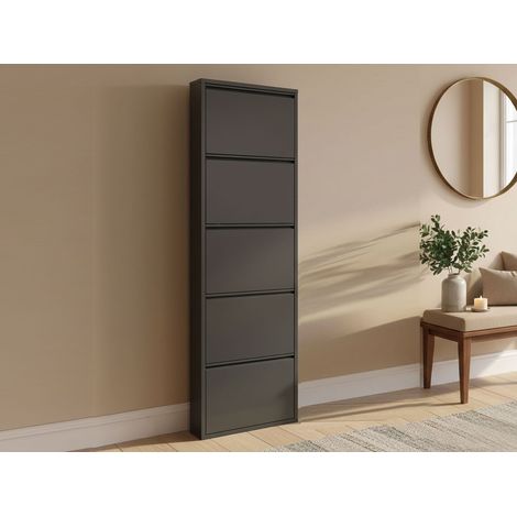 Dmora - Schuhschrank Isidro, Schuhregal, Mehrzweck-Eingangsgarderobe, Möbel für Schuhe, 50x15h172 cm, Schwarz, mit verstärkter Verpackung (1/5)