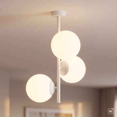 Deckenleuchte Metall Glas 46 cm breit Weiß E27 3-flammig Kugel Schirm Modern Deckenlampe