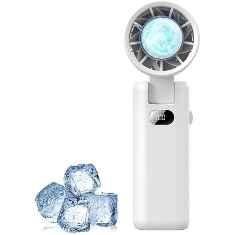 QORVA-(Blanc) Ventilateur portable turbo rechargeable 3600 mAh, mini ventilateur USB portable, vitesse du vent 100, ventilateur pliable d'extérieur pour bureau, camping, voyage