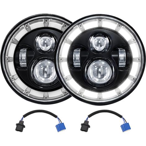 runde 7-Zoll-LED-Scheinwerfer mit Abblend-/Fernlicht und Tagfahrlichtanzeige, kompatibel mit Jeep, Land Rover, Hummer, Mazda, Chevy und Ford. (1/4)