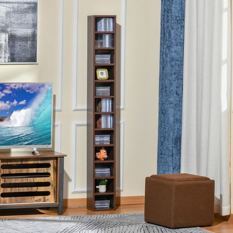 Mobile contenitore per CD e DVD, ripiano a colonna, armadietto con 12 scomparti, capacità massima 204 CD, 21 x 20 x 175 cm, marrone