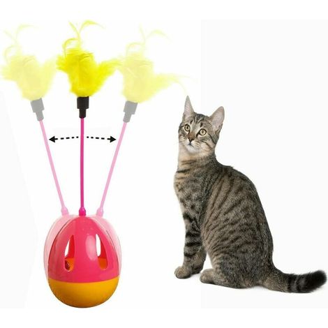 1 pièce Jouet pour Chat, Boule de Jouet Tumbler Chaton, Culbut de Jouet Interactif Jouets pour Chat Baguettes avec Plumes rouge (1/5)