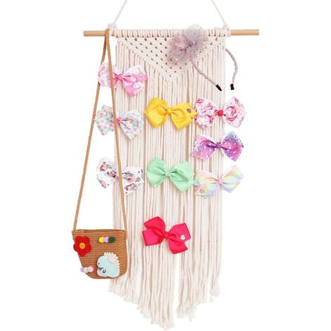 Support Macrame - Cordon Coton Naturel - Pour Accessoires Cheveux Fille - Décoration Murale Bohème - 1 Pièce (1/5)