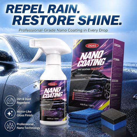 Nano-coating spray, hydrophobic, stain-resistant, and scratch-resistant car body coating suitable for car detailing and maintenance -- Car body coating agent, purple, 120ml set. -- BIEMMEDUE (1/4)