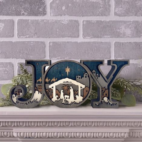 Signe De Noël - Signe En Bois Avec Mot Joy - Décoration Murale Intérieure Extérieure - Pour Jardin Maison Salon Chambre - 1 Pièce (1/2)