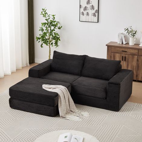 Le canapé-lit Cord-Zwei-in-Eins-Schlafsofa est un canapé-lit 2 en 1 en velours côtelé avec deux oreillers, des accoudoirs carrés classiques, (1/5)