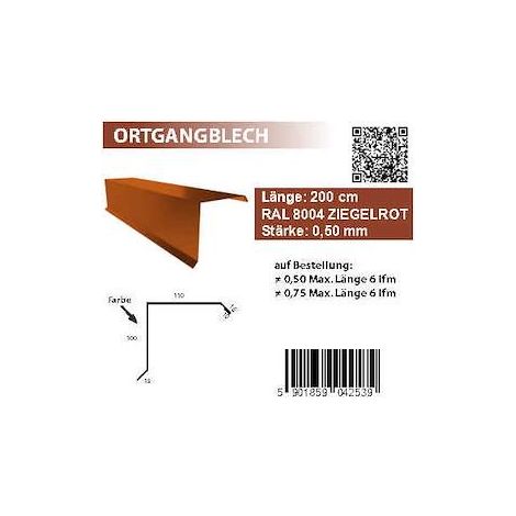 Ortgang 110x100 mm L 2000mm, RAL 8004, 0,50mm