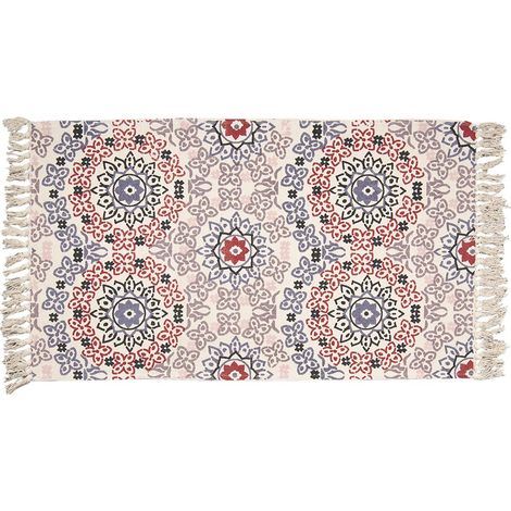 Tapis de Salon en Coton 140x200 cm Bleu et Rouge Tapis Rectangulaire Décoratif pour Chambre - PANGIVO (1/2)