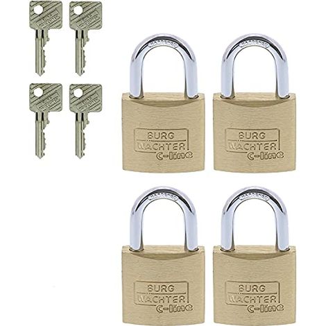 Burg Wächter 4er Set Set Quadro 222 30 SB Lucchetto Stesse chiavi Ottone Serratura a chiave (1/4)