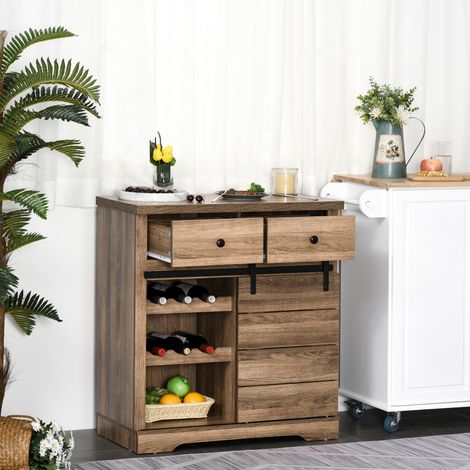 Buffet avec 2 Tiroirs, Étagères Ouvertes et Porte-Bouteilles, Buffet de Cuisine Rustique en Bois et Métal, 80x39x86 cm, Couleur bois (1/5)