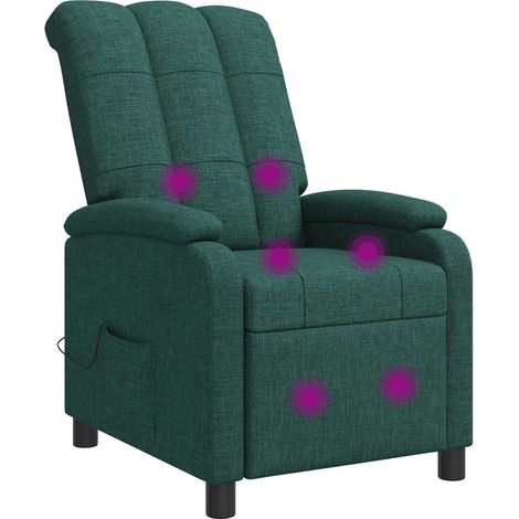 Massage Recliner Dark Green Fabric vidaXL (1/5)