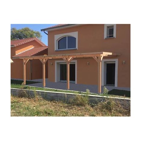 Abri Toit Plat Adossé, 350cmx950cm, Bois DOUGLAS Français, Carport, Auvent, Abri voiture